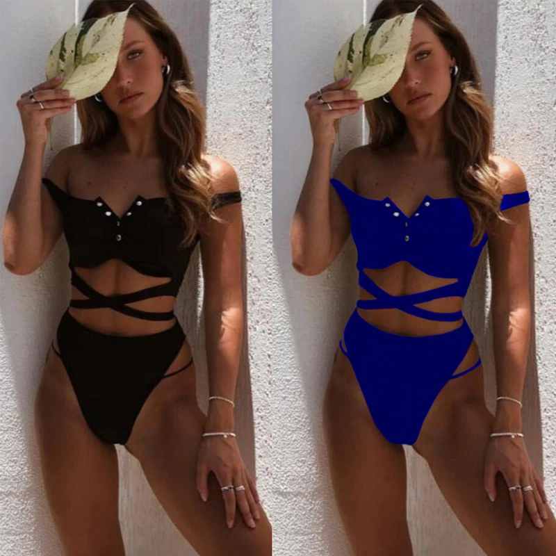 

Two Piece Swimsuit Bandage Blue Bikini Push Up Swimwear High Waist Bathing Suit Women Bikinis 2019 Mujer Monokini Swimming Suit