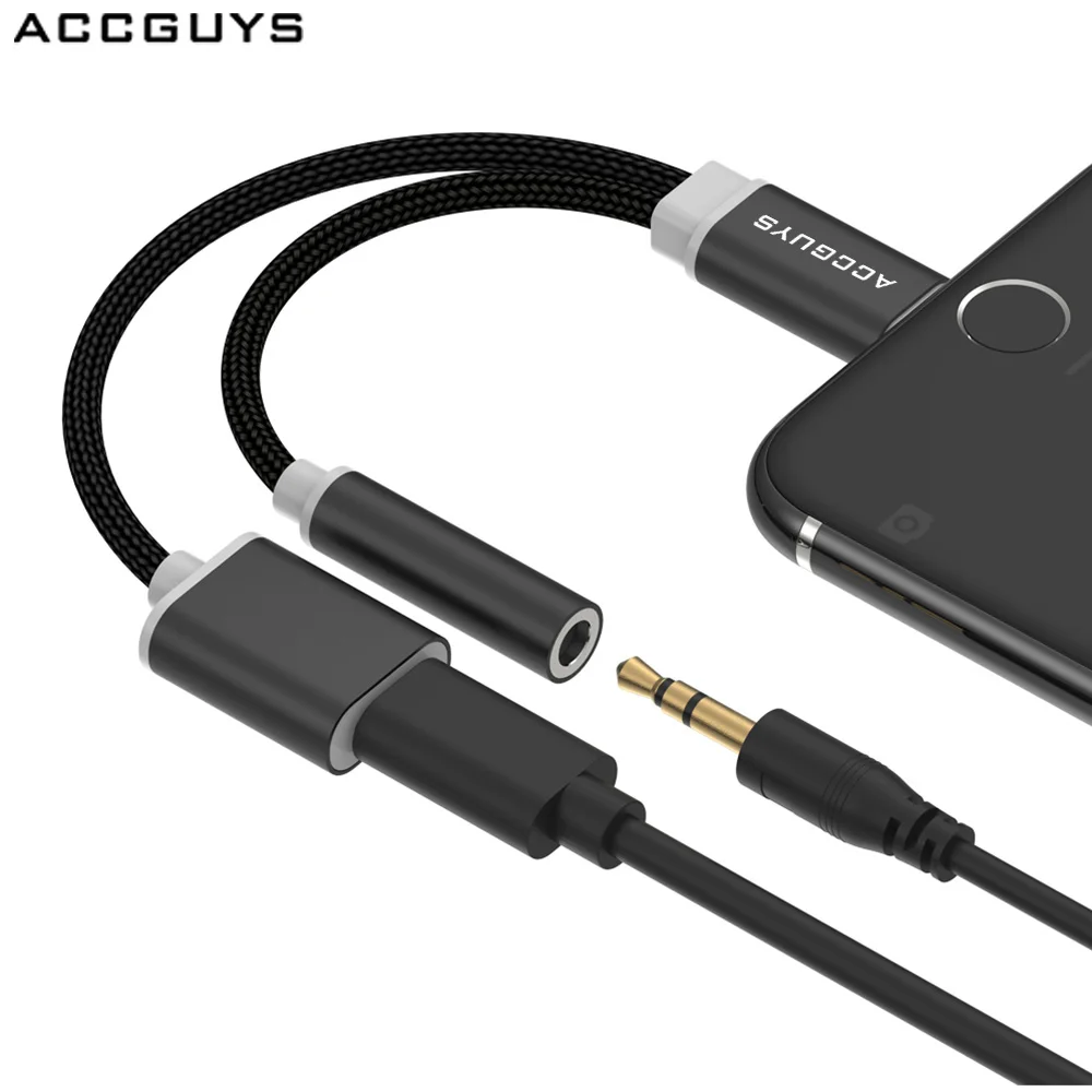 ACCGUYS Aux Audio Cable Adapter For iPhone 7 Earphone 2 in 1 3.5mm Jack