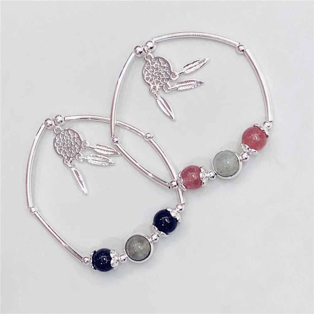 Bohemian Dreamcatcher Crystal Silver Bracelets & Bangles for Women Beads Handmade Tassel Charm Bracelet Boho Femme Jewelry B23