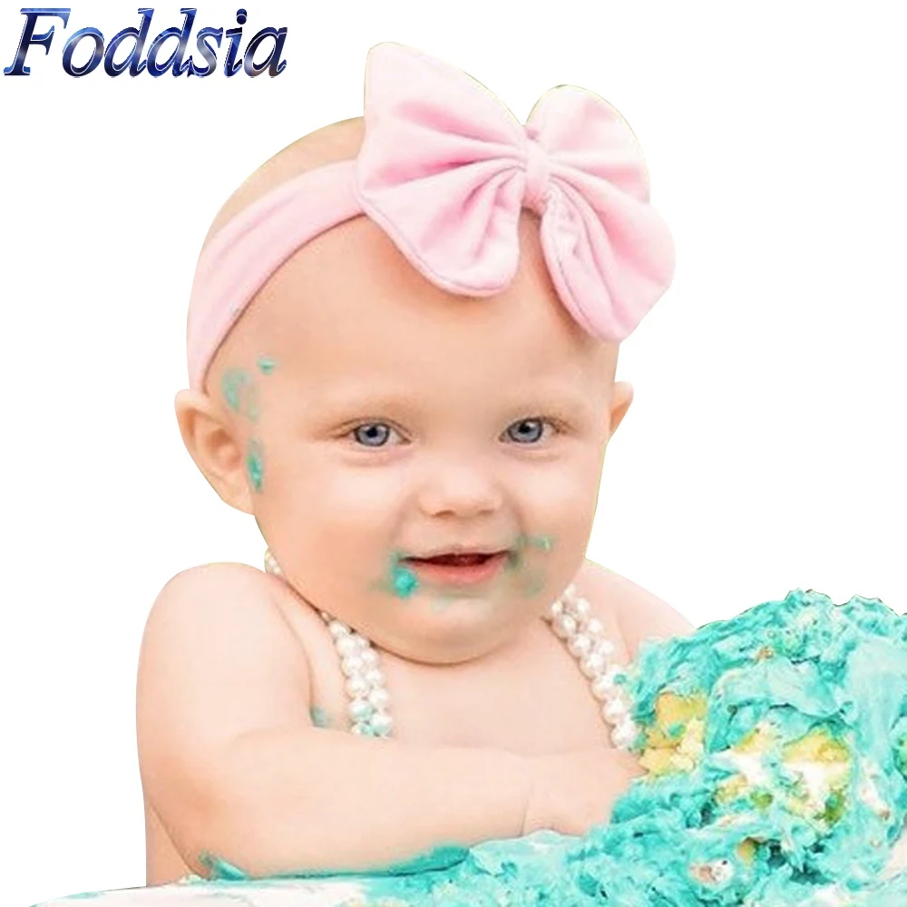 

Foddsia 1PCS Girls Cotton Headband Solid Hair Bows Headbands For Kids 2017 New Arrival Newborn Kids Cotton Hair Accessories B17