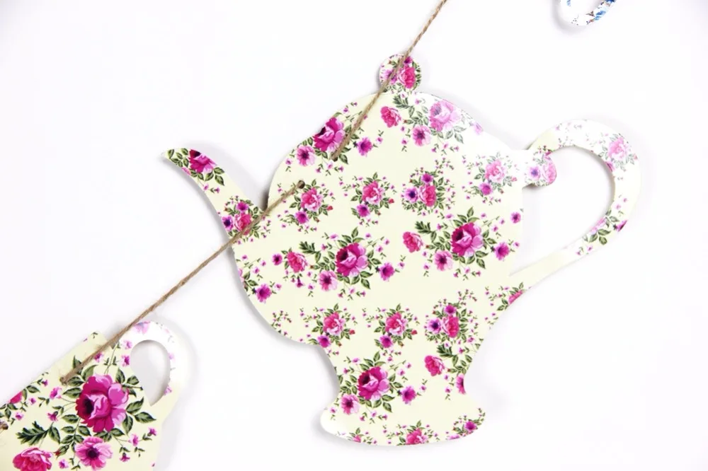 

New Tea Party Elements Banner Printable Table Teapot & Tea Cup Banner Chinese Style Tea Hanging Party Home Tea Party Celebration