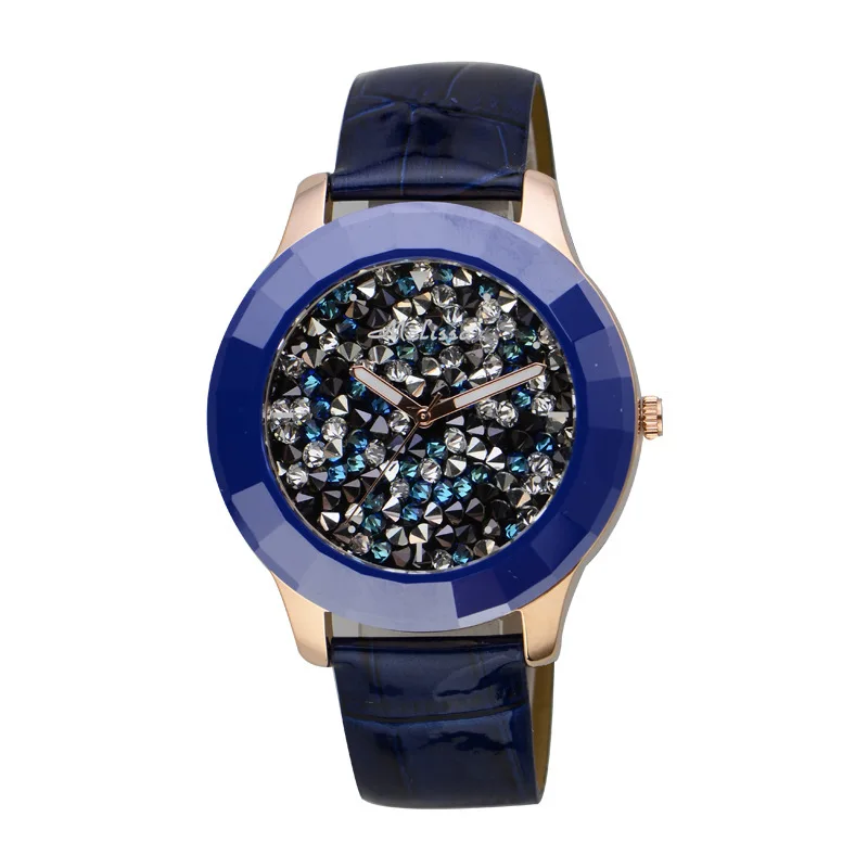 Европейские популярные ЖЕНСКИЕ НАРЯДНЫЕ часы больших размеров, роскошные кожаные Наручные часы MELISSA с кристаллами и керамической рамкой, Relojes Femme F11340