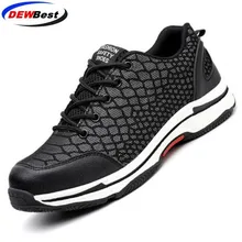 Мужская дышащая Рабочая защитная обувь со стальным носком, отражающая в ночное время, Мужская Уличная противоскользящая стальная прокалывающая конструкция