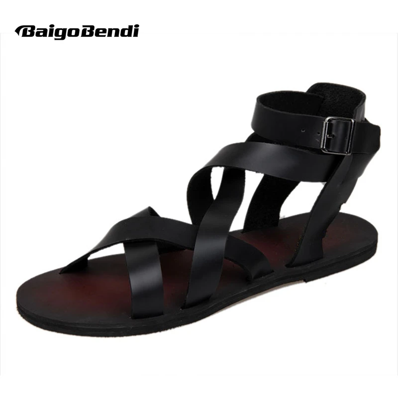 New Summer Men's Buckle Strap Beach Shoes Roman Gladiator Cross-tied ...