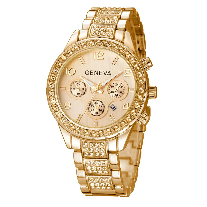 NEW Crystal Geneva Metal Watch Wristwatch Women Rhinestone Gold Woman analog quartz Dropshipping | Наручные часы