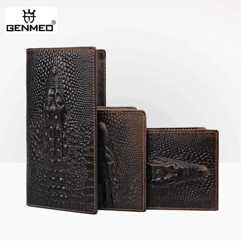 

GENMEO New Genuine Leather Wallet Men Cow Leather Purse with Card Holders 3D Crocodile Male Clutch Dollar Bag Bolsa Feminina