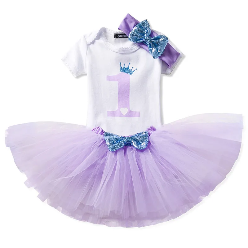 Одежда на первый день рождения для маленьких девочек, праздничная одежда для девочек 1 года, летние детские платья платье на крестины Bebek Vestido - Цвет: Purple