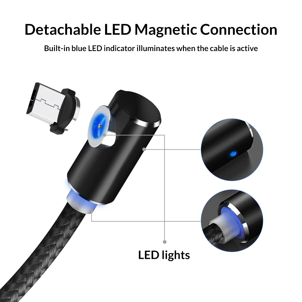 TOPK AM51 90 مصباح إضاءة متدرج المصغّر USB كابل المغناطيسي كابل شحن ل فون سامسونج Xiaomi USB نوع C المغناطيس كابل الشاحن Adapte