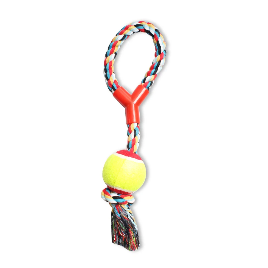 Rubber Squeaky Dog Toys Cotton Rope Ball Interactive Dog Toy Drawstring Tennis Ball Pet Chew Knot Puppy Multicolor Bell Ball