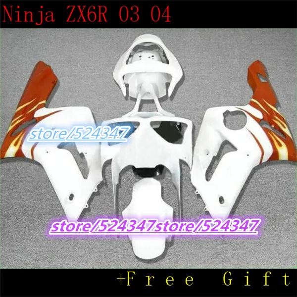 Комплект обтекателей Fei-Custom для мотоциклов 2003 2004 Kawasaki ZX6R Ninja 636 белый коричневый 03