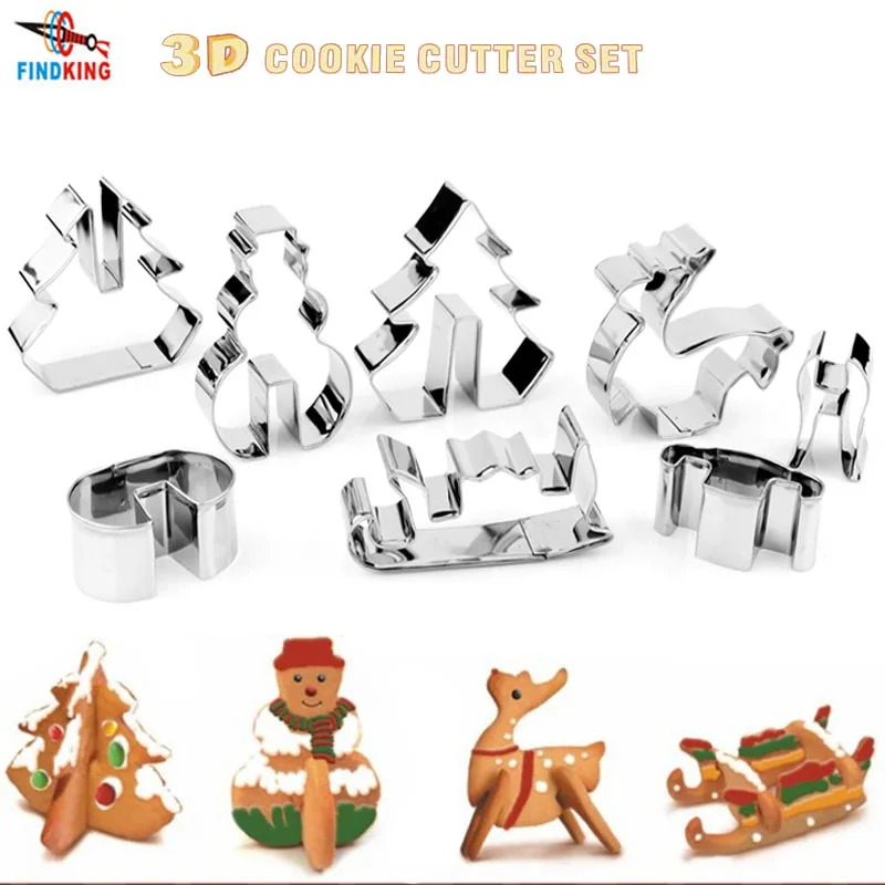 

FINDKING 3D Stainless Steel CHRISTMAS Scenario Cookie Cutter Set Snowman, Christmas Tree, Deer And Sled