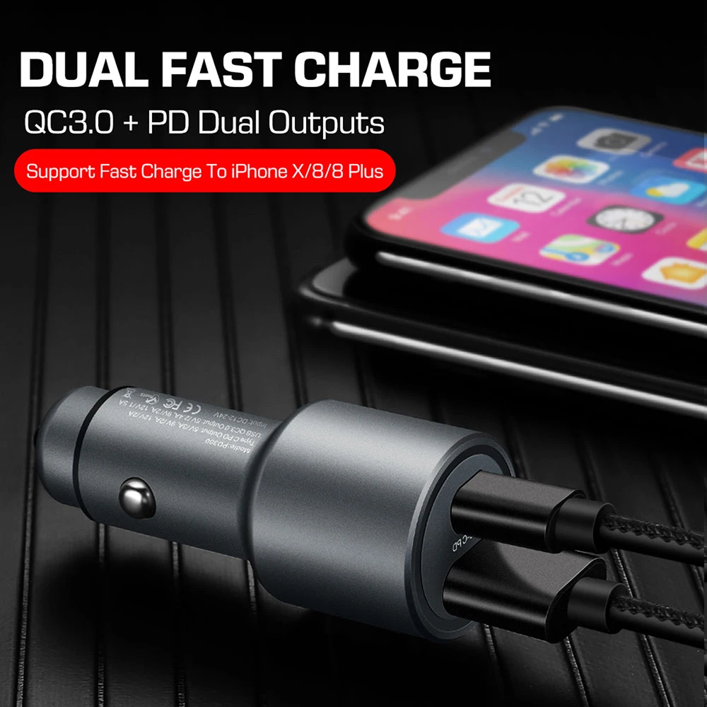 DUX DUCIS 36 Вт Тип usb C PD быстрое зарядное устройство Зарядка автомобиля зарядное устройство для Зарядное устройство для iPhone Xs Max X 8 QC 3,0 Автомобиля Зарядное устройство для samsung S9 мобильного телефона в автомобиле