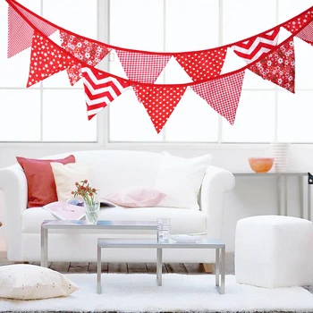 

12 Flags 3.2m Red and Blace Color Cotton Fabric Bunting Pennant Flag Banner Garland Wedding/Birthday/Baby Show Party Decoration