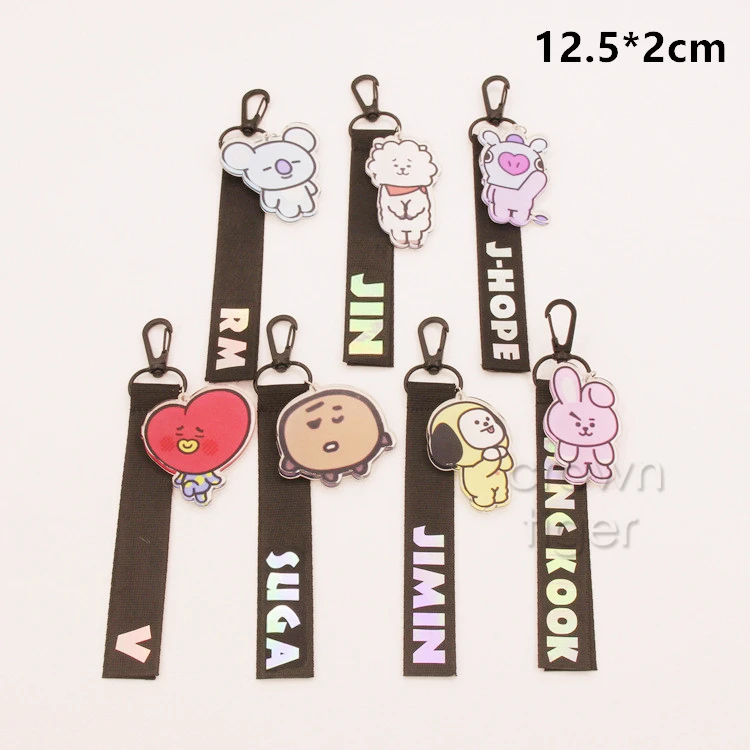 

kpop clothes accessories animals Laser Ribbon Lanyard BTATA suga 21 koya SHOOKY keychian BackPack Pendant Creative Bag pendant