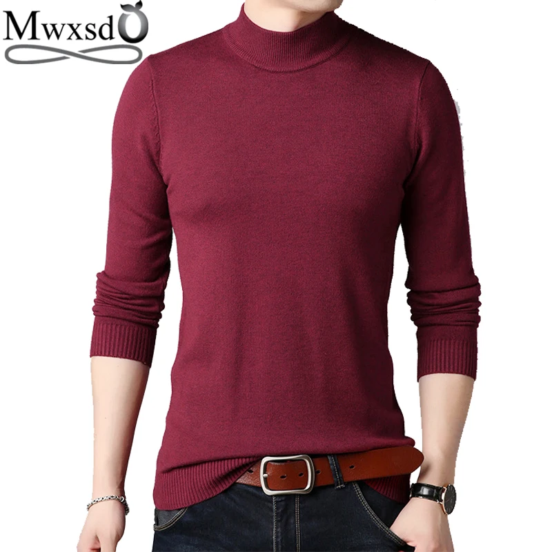 Бренд Mwxsd, повседневный Мужской приталенный пуловер, свитера, мужские одноцветные пуловеры с высоким воротником, свитер, мужские одноцветные пуловеры с высоким воротом