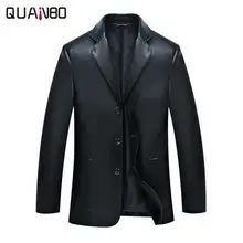Новое поступление, осенний пиджак из искусственной кожи, мужской костюм с воротником, деловая Повседневная кожаная куртка, однобортные черные Куртки из искусственной кожи
