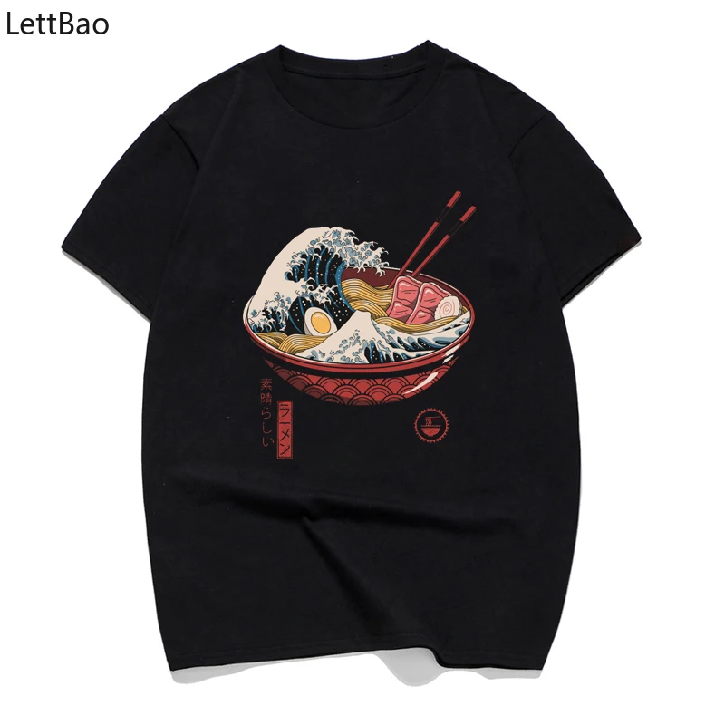 

Great Ramen Wave T-Shirt Cartoon Funny T Shirts Anime Japanese Pop Style Streetwear Black T Shirt Men/women Ramen Noodles Shirts
