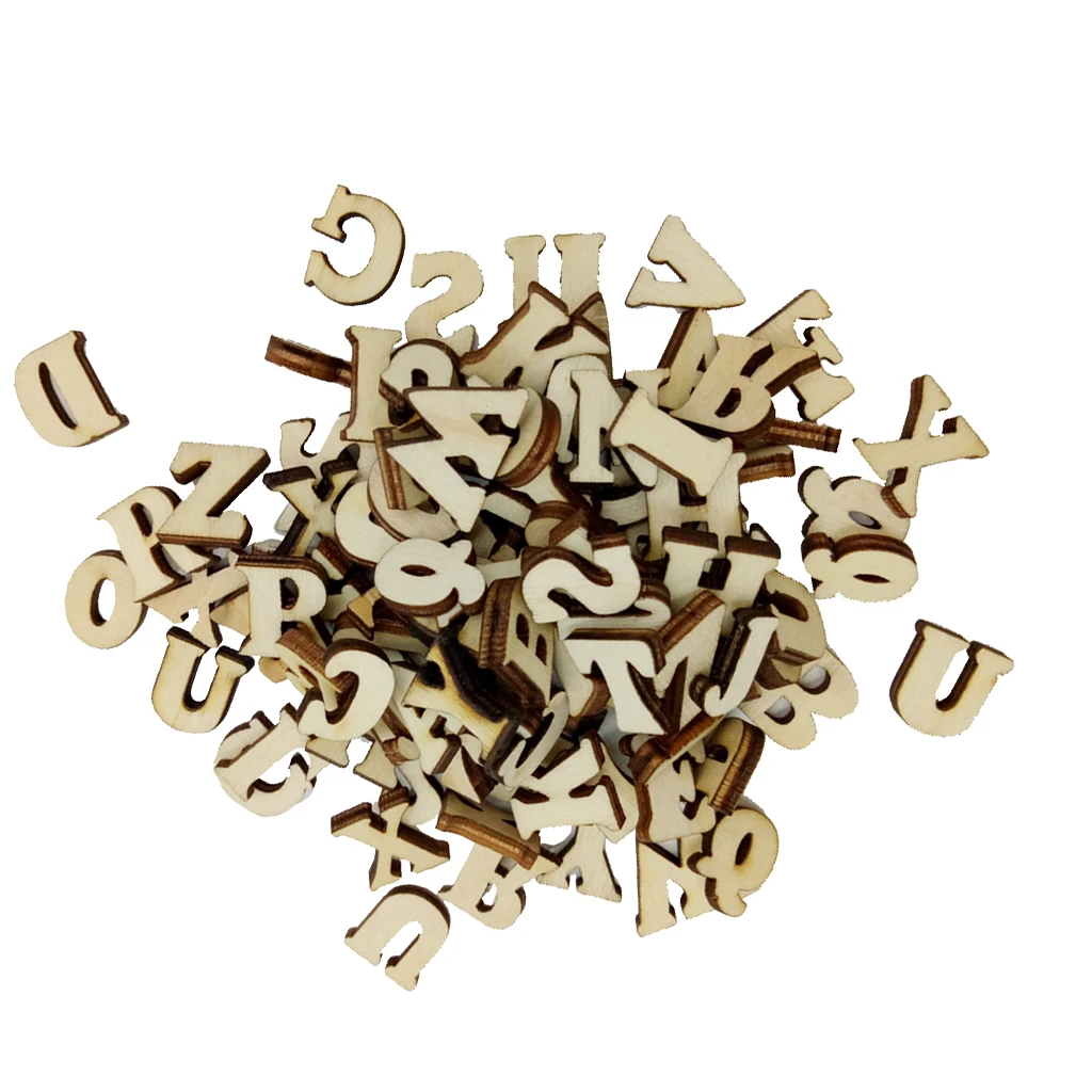 200pcs Mixed A-Z Letters Alphabet Wooden Pieces Embellishments for Scrapbooking Crafts