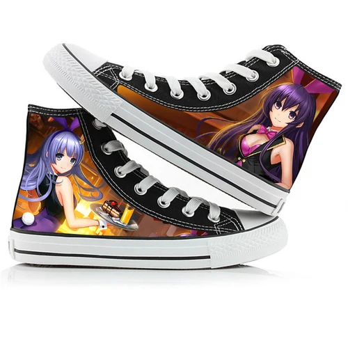 WHOHOLL/парусиновая обувь с принтом аниме; Мужская и женская обувь с высоким берцем В Стиле Аниме Tokisaki Kurumi; Мужская парусиновая обувь; повседневная обувь на плоской подошве - Цвет: 8