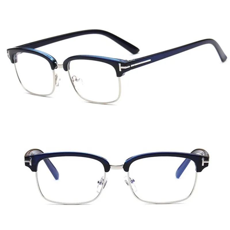 Square glasses frames men's and women's myopia blue coated computer nerd prescription radiation protection - Цвет оправы: Blue