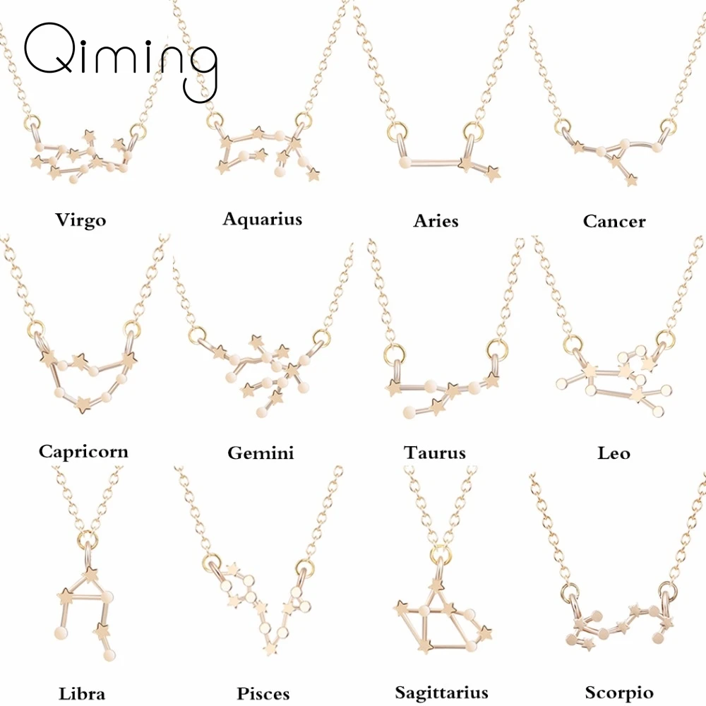 

12 Constellation Zodiac Sign Necklace For Women Gold Silver Jewelry Leo Libra Aries Pendant Horoscope Astrology Necklace Gift