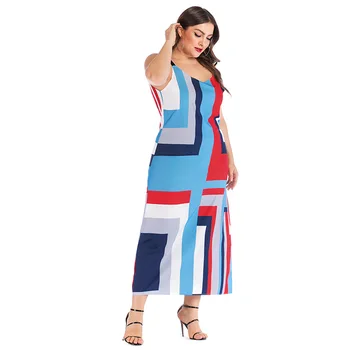 

ZSIIBO Women 5XL Large size dress loose digital geometric print sling Long Dresses Plus Size Famale Costume Clothes WGTQ89