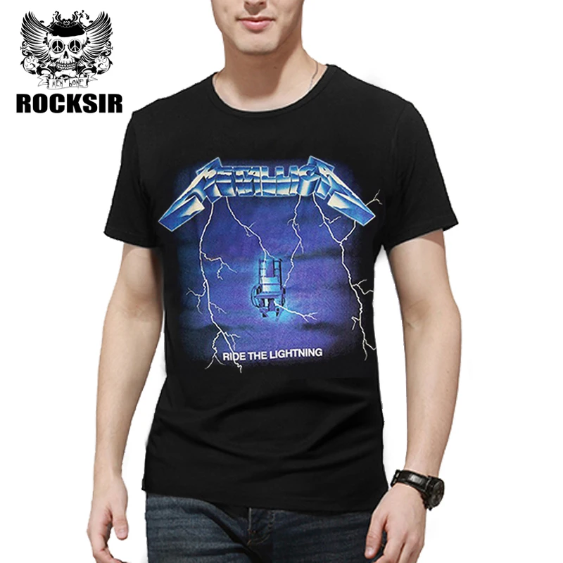 

Rocksir 2017 fashion METALLICA ride the lightning men's t-shirt rock band printed t shirts men punk short sleeve streetwear Tees