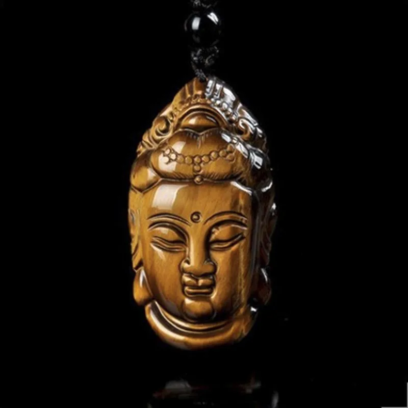 

100% natural yellow tiger jade hand carved Guanyin Buddha Pendant pendant head man lucky talisman amulet rope free shipping
