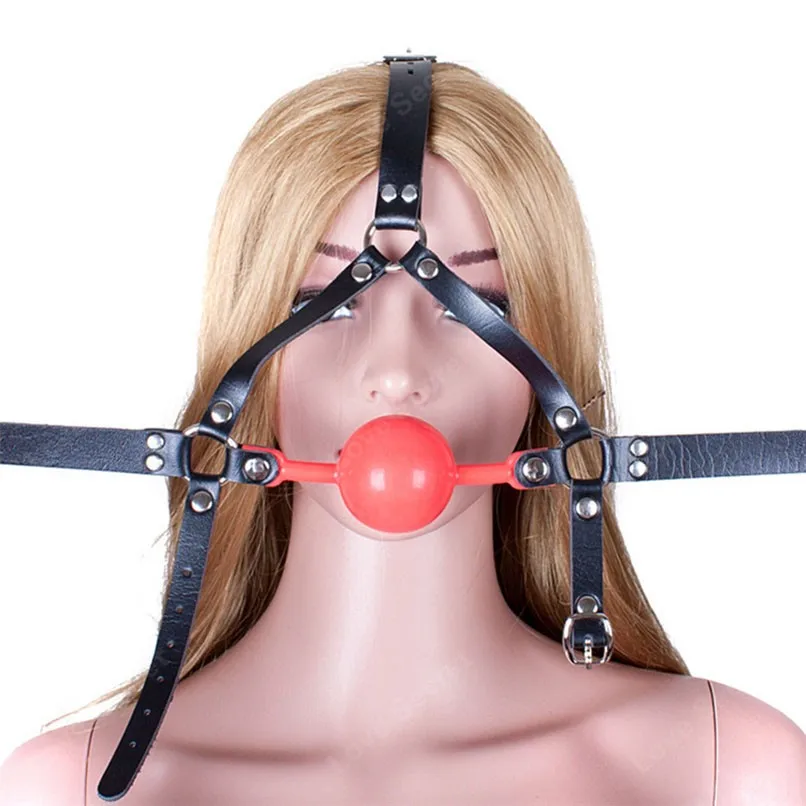 48mm-Big-Ball-Gag-with-PVC-Leather-Head-Harness-Mask-Open-Mouth-Gag-in-Adult-Game