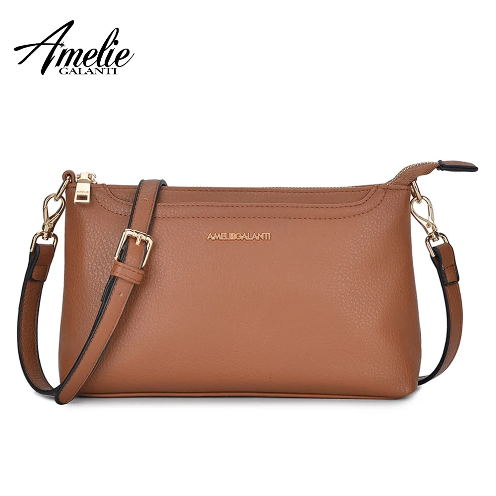 AMELIE GALANTI Small leather bag for women Shoulder & Crossbody Bags with long strap flap female ...