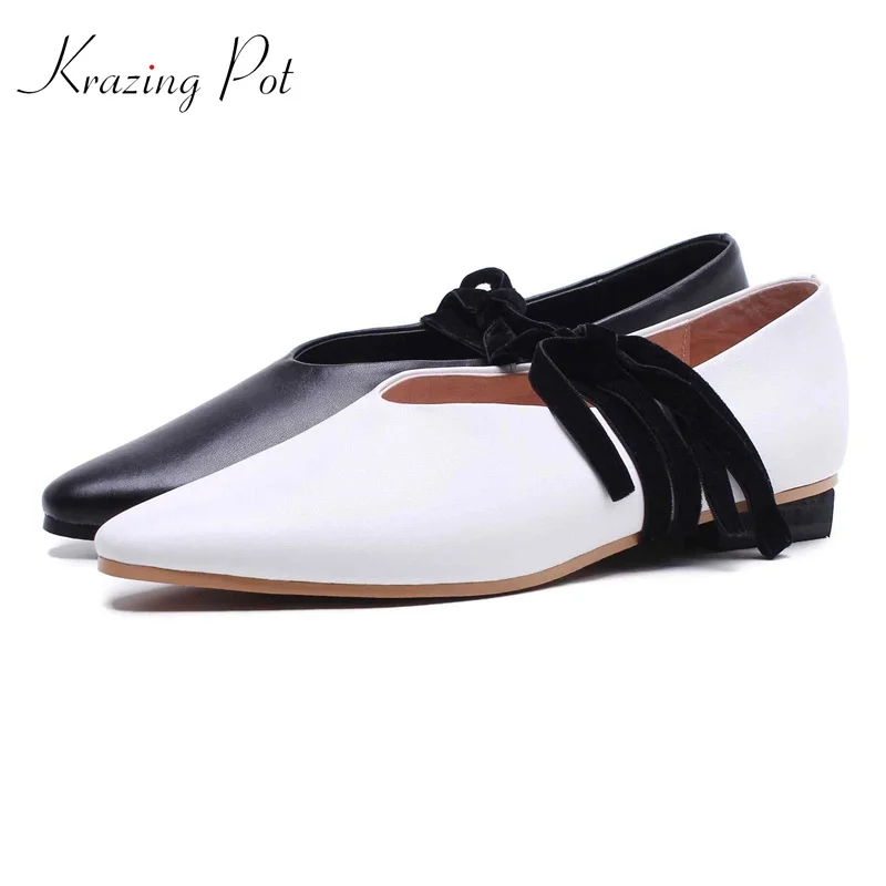 

Krazing Pot cow leather women fashion shoes pointed toe glove grandma shoes streetwear casual simple style women cozy flats L8f1