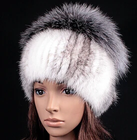 Горячая Распродажа, новые женские шапки, натуральный мех норки, шапка из кусков, натуральный мех серебристой лисы, шапочки, зимняя теплая меховая шапка для женщин, шапки - Цвет: cross mink fur