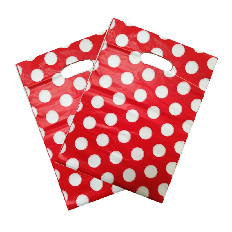 Wholesale 100pcs/lot Round Dots Red Plastic Gift Bag 25x35cm Boutique