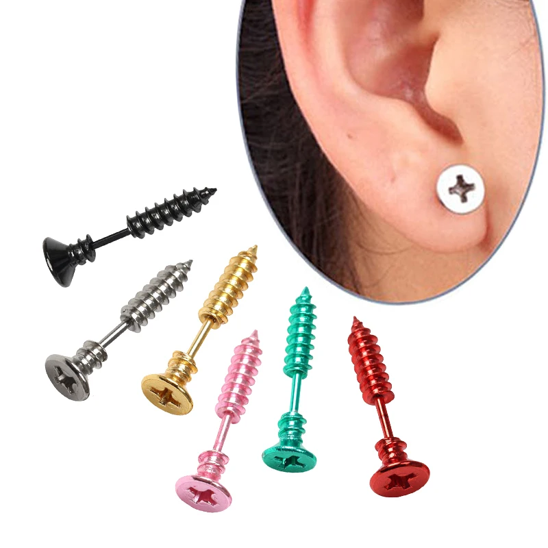 1Pc Small Spiral Black Earring Women Earrings Jewelry Punk Rock Screw Stud Earrings For Men #48360