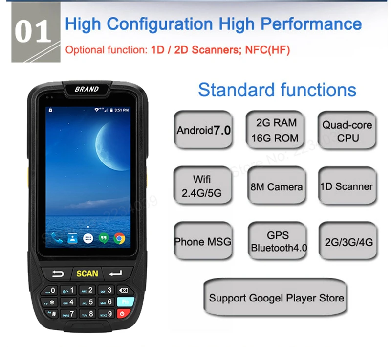 Android 7,0 портативный pos-терминал с NFC UHF RFID считыватель памяти 4 дюйма большой экран терминал данных 1D, 2D лазерный сканер штрих-кода