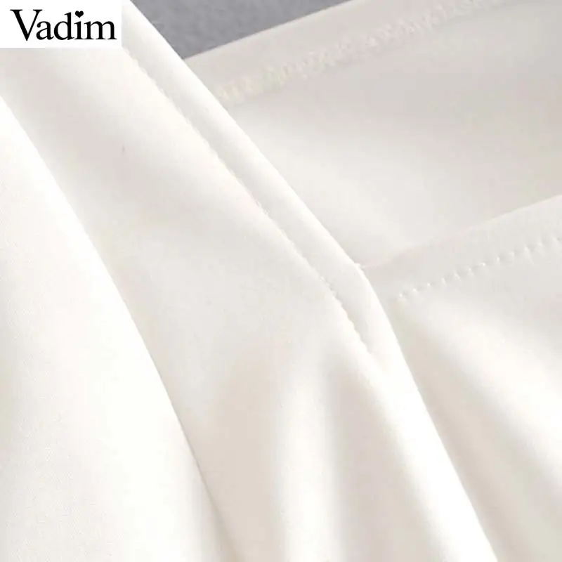 Vadim Женская офисная одежда белое мини-платье с коротким рукавом с пышными рукавами на молнии сбоку женские повседневные Летние однотонные шикарные платья трапециевидной формы QC451