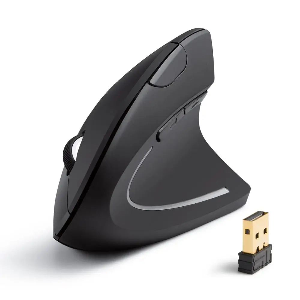 

2.4G Wireless Vertical Ergonomic Design Optical Mouse, 800 / 1200 /1600 DPI, 5 Buttons for Laptop, Desktop, PC, Macbook Black