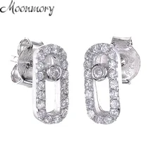 Moonmory 925 пробы серебряные серьги-гвоздики прямоугольной формы с прозрачным цирконием для девушек и женщин, модные ювелирные изделия