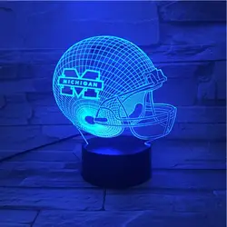 Мичиган Росомахи Футбол шлем 3D светодио дный светодиодный ночник USB Lampara для детей подарок Цвет Изменение Настольная лампа украшения в