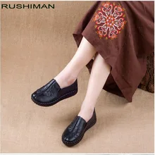 RUSHIMAN/Женская обувь ручной работы из натуральной кожи на плоской подошве; женские повседневные лоферы; женские плоские туфли для мамы; Размеры 35-40