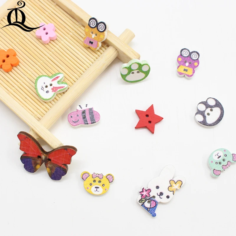 Buy Bulk 50Pcs/lot Mixed Animal Buttons 2 Holes Wooden
