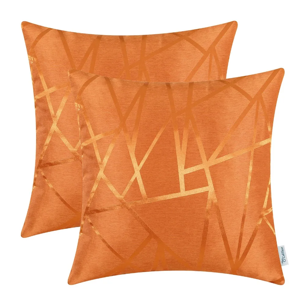 

2PCS CaliTime Cushion Cover Throw Pillow Shell Both Sides Modern Modern Triangles Geometric 18" X 18"(45cm X 45cm) Orange