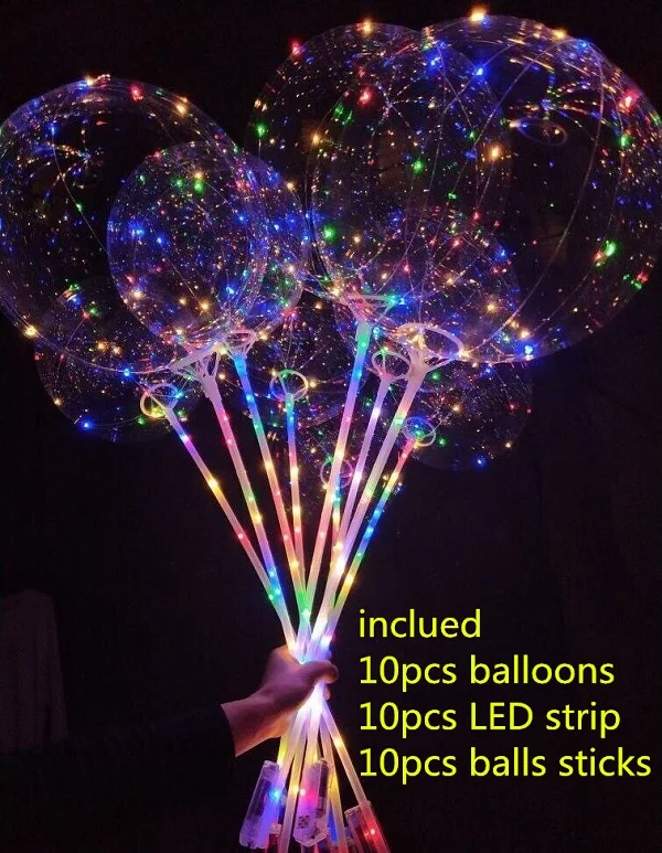 Новогодние и рождественские украшения, прозрачные воздушные шары BOBO, светящиеся прозрачные светодиодные воздушные шары для свадьбы, дня рождения, вечеринки для детей, globos - Цвет: 10Balls led sticks