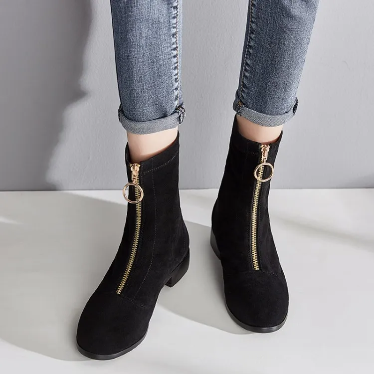 

Big Size 9 10 11 12 Round-headed pure-color zipper with thick heel and medium barrel boots