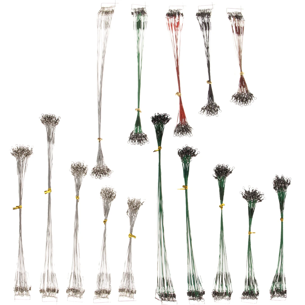 

100Pcs 16/18/22/24/28cm Fishing Line Steel Wire Leader With Swivel Interlock Snap Fishing Accessory Leadcore Leash Pesca