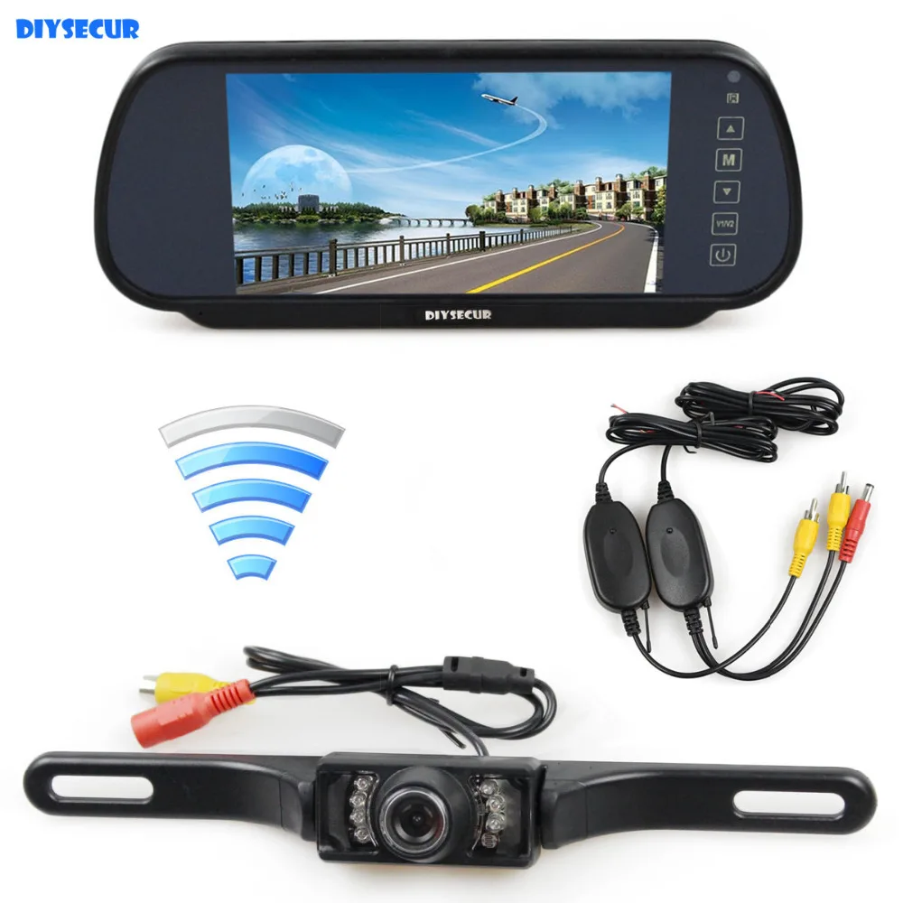 

DIYKIT Wireless Parking System IR Night Vision CCD Rear View Car Camera With 7 inch Car Rear View Mirror Monitor