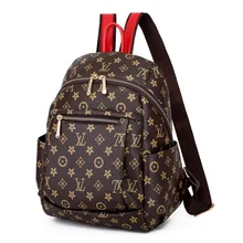 

Pu Leather Letter Printing Women Brand Brown Backpacks Casual High Capacity Lady/Girls Soft Double Shoulder Bags