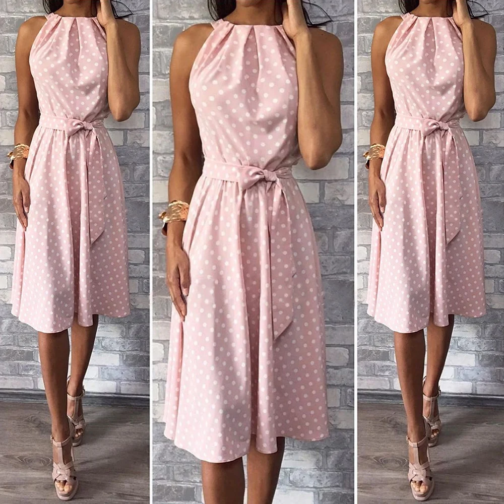 

Polka Dresses Women Plus Size 5XL Dot Dress Vintage Sleeveless Knee-length Dress Ladies Casual Party Sundress Femme Vestidos H30