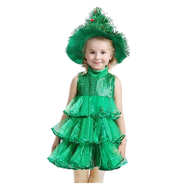 Платья без рукавов для маленьких девочек; детская зеленая одежда; костюмы на Рождество и Хэллоуин; платье для рождественской елки и шляпы ведьмы