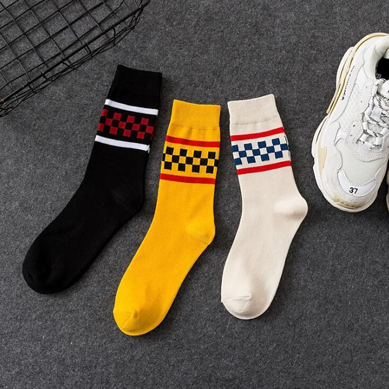 

Fashion Plaid Cotton Men's Socks Hip Hop High Crew Socks Man Casual Unisex Funny Socks Skateboad Sox Hosiery